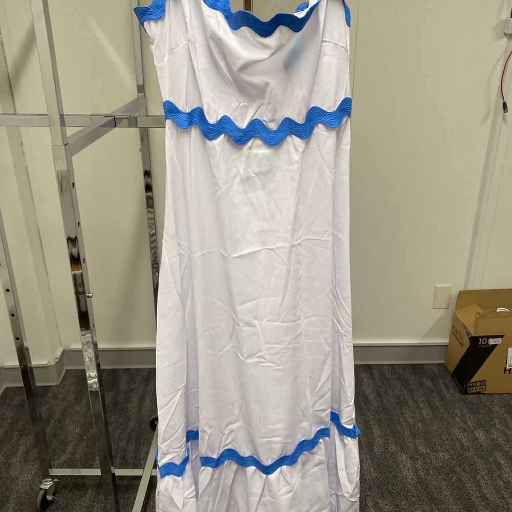 White and Blue Midi Dress